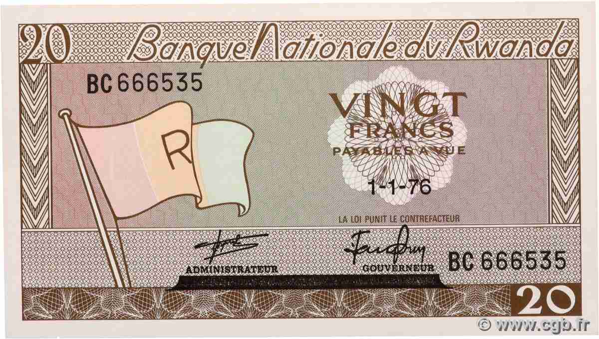20 Francs RUANDA 1976 P.06e FDC