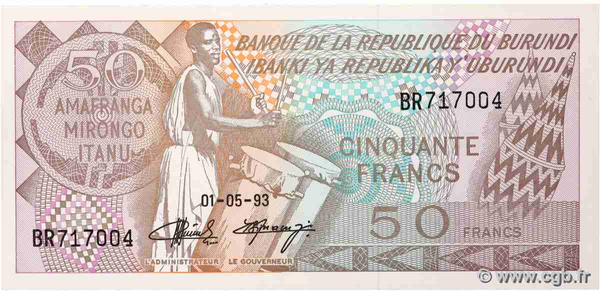 50 Francs BURUNDI 1993 P.28c FDC