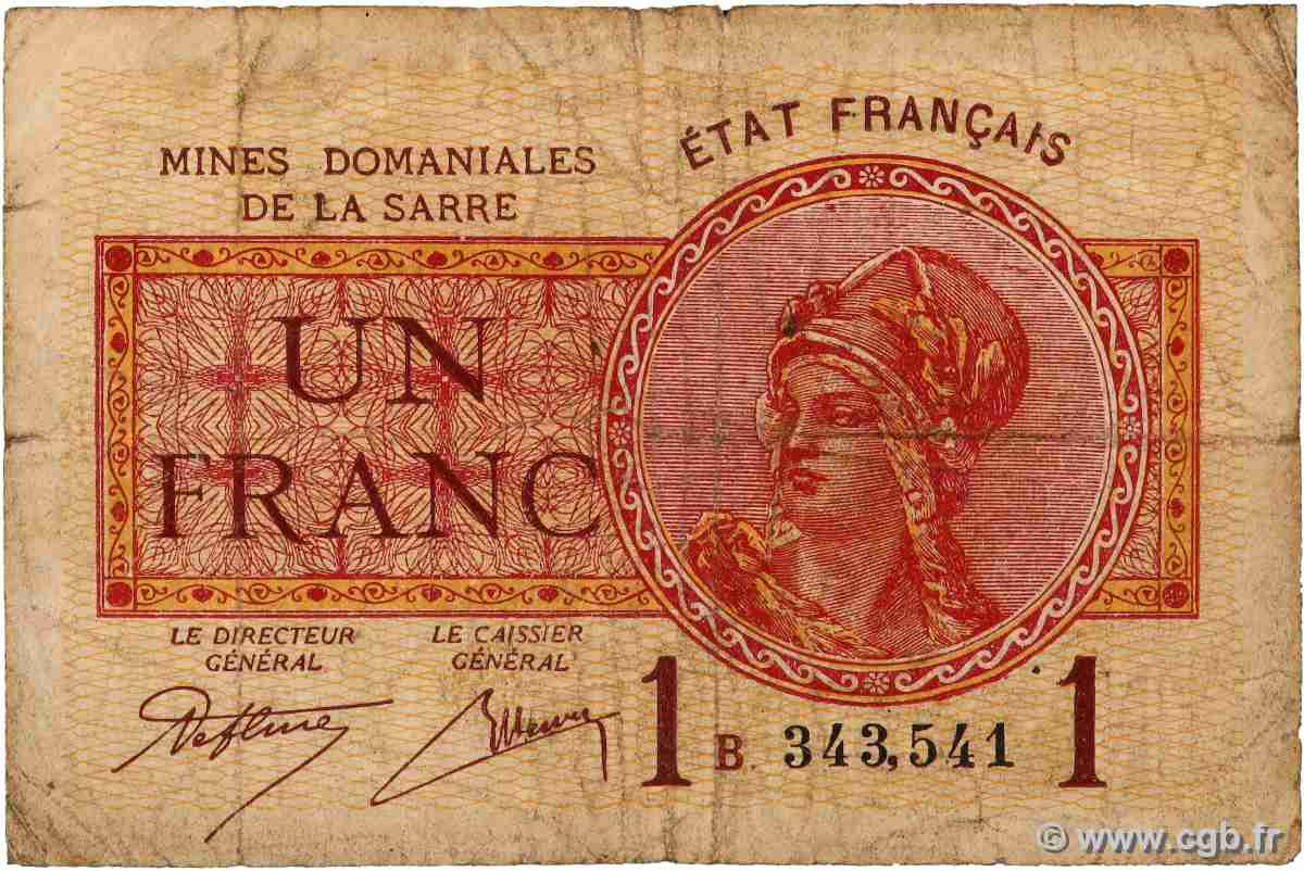 1 Franc MINES DOMANIALES DE LA SARRE Lot FRANKREICH 1920 VF.51.02 fS