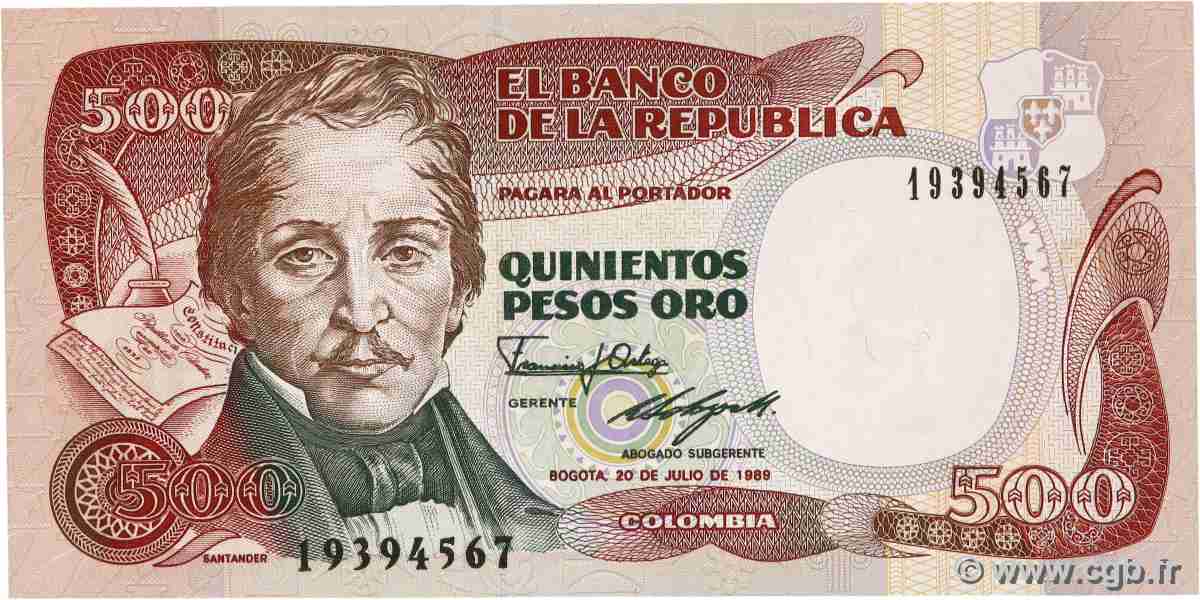 500 Pesos Oro COLOMBIA 1989 P.431 UNC