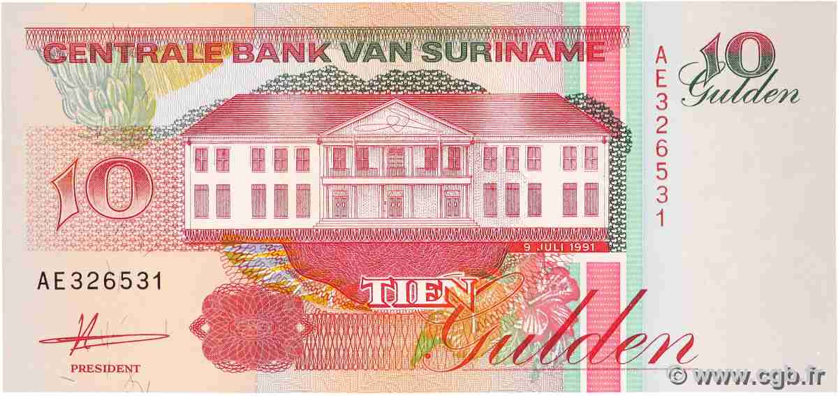 10 Gulden SURINAM 1991 P.137a UNC