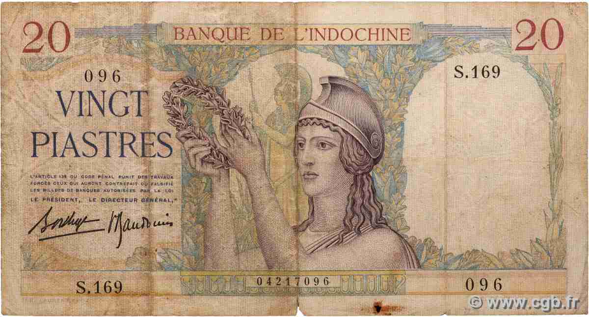 20 Piastres INDOCHINE FRANÇAISE 1936 P.056b TB