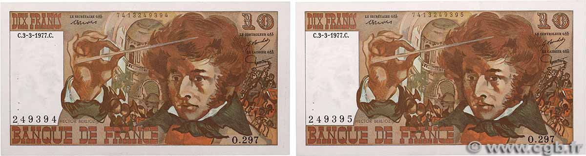 10 Francs BERLIOZ Consécutifs FRANCE 1977 F.63.21 SUP