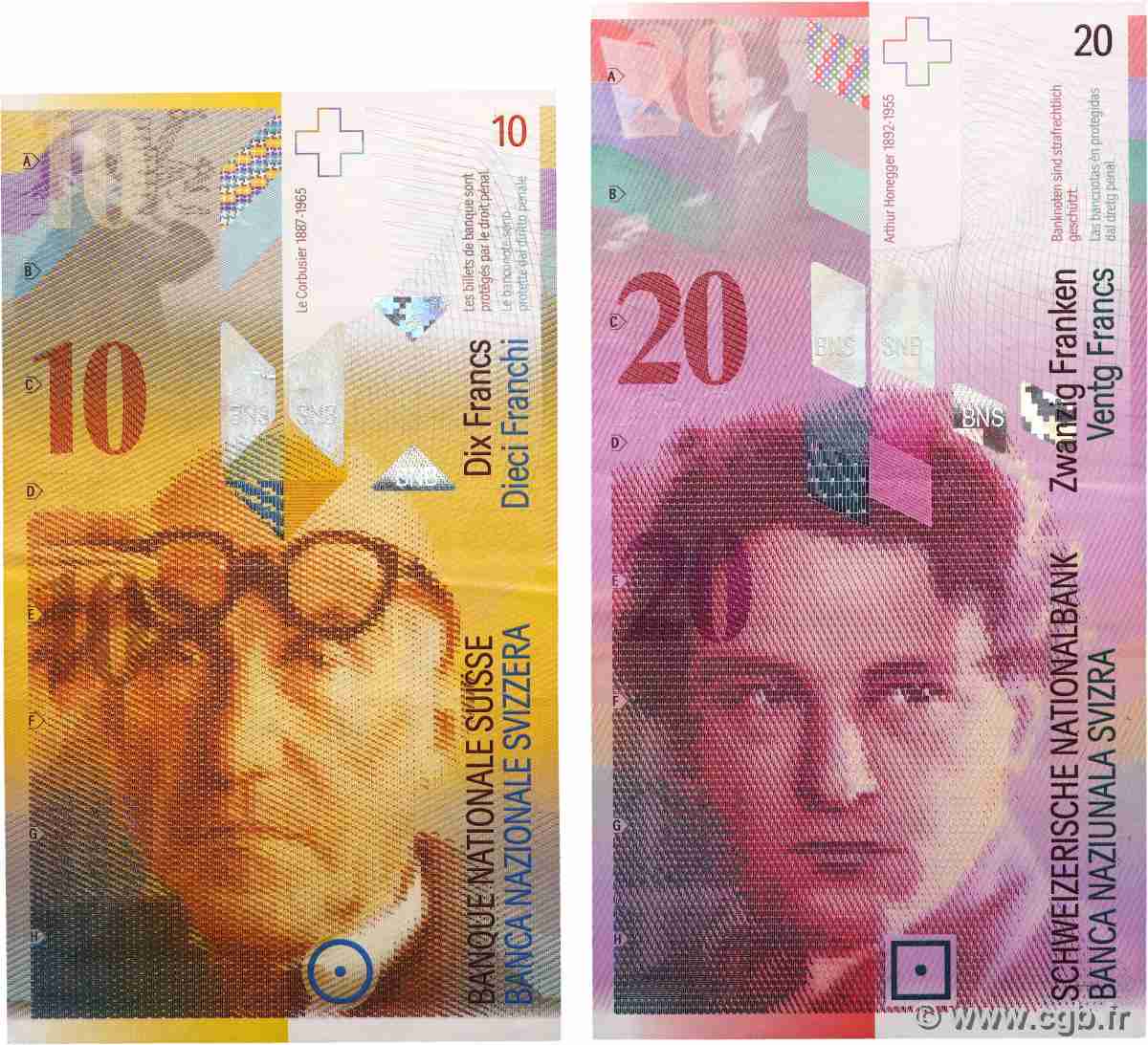 10 et 20 Francs Lot SUISSE 2000 P.67a et P.69c pr.SUP