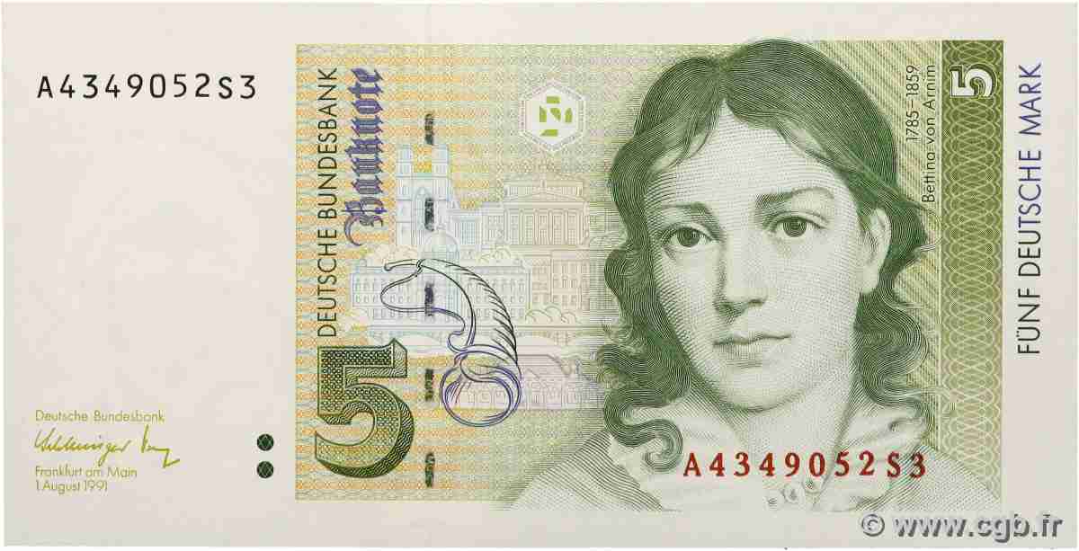 5 Deutsche Mark ALLEMAGNE FÉDÉRALE 1991 P.37 NEUF