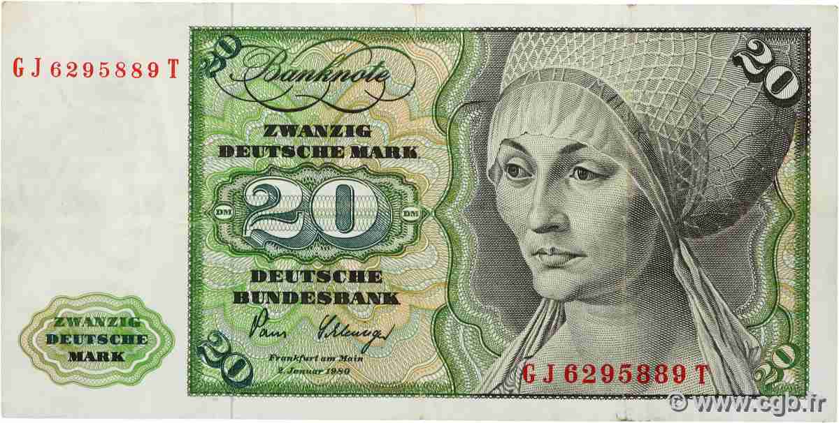 20 Deutsche Mark ALLEMAGNE FÉDÉRALE 1980 P.32d TTB