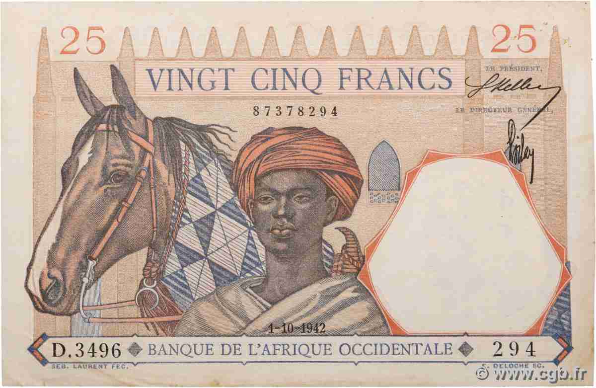 25 Francs AFRIQUE OCCIDENTALE FRANÇAISE (1895-1958) 1942 P.27 SUP