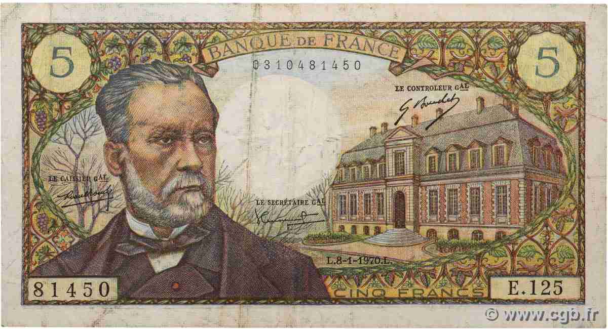 5 Francs PASTEUR FRANCE 1970 F.61.12 TTB