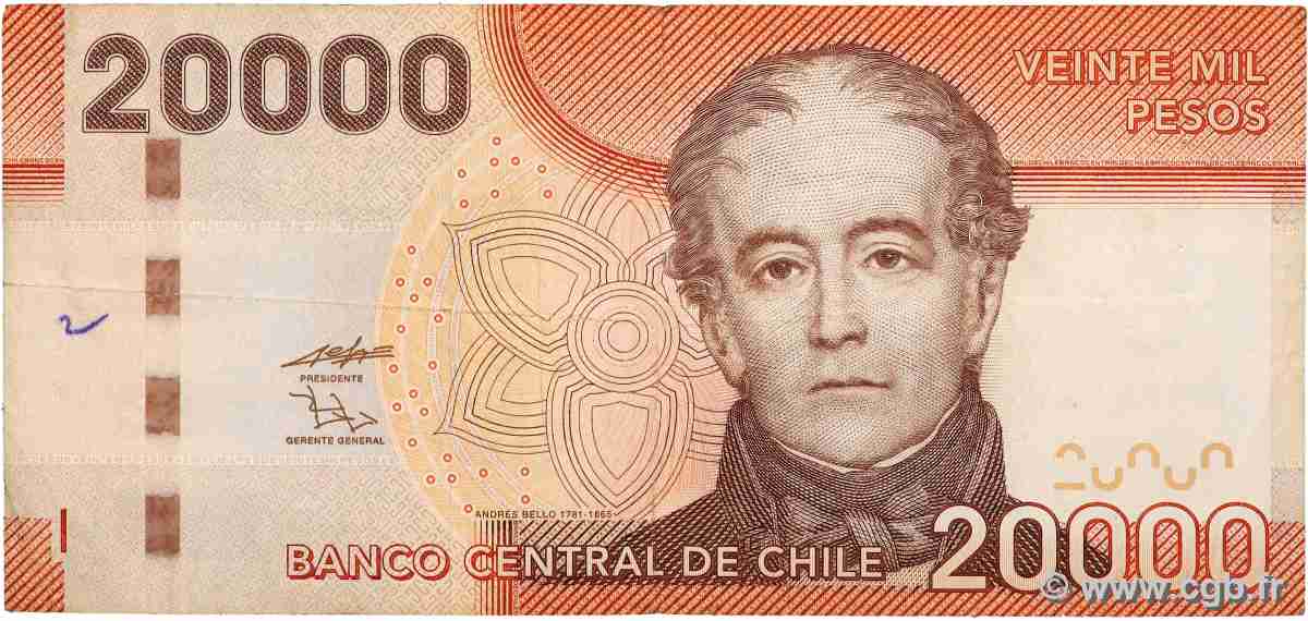 20000 Pesos CHILI 2009 P.165a TB