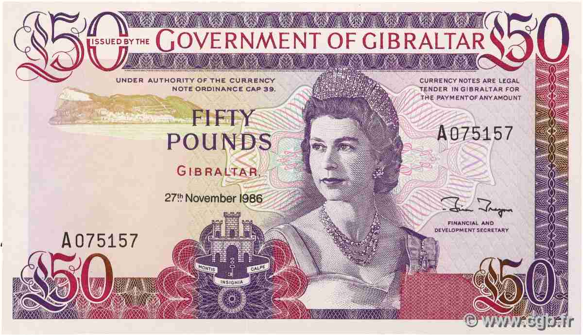 50 Pounds Numéro spécial GIBRALTAR 1986 P.24 UNC