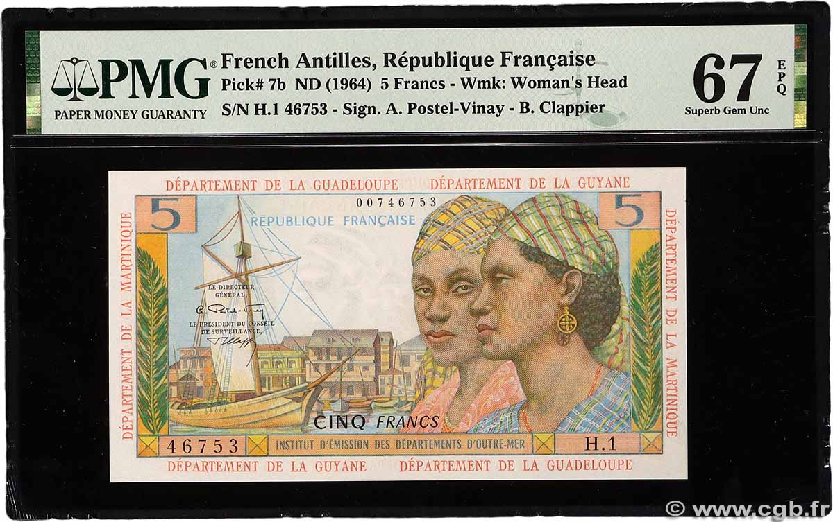 5 Francs FRENCH ANTILLES 1964 P.07b FDC