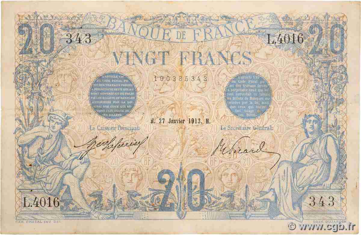 20 Francs BLEU FRANCIA 1913 F.10.03 q.BB