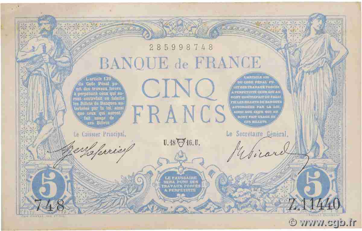 5 Francs BLEU FRANCIA 1916 F.02.38 q.SPL