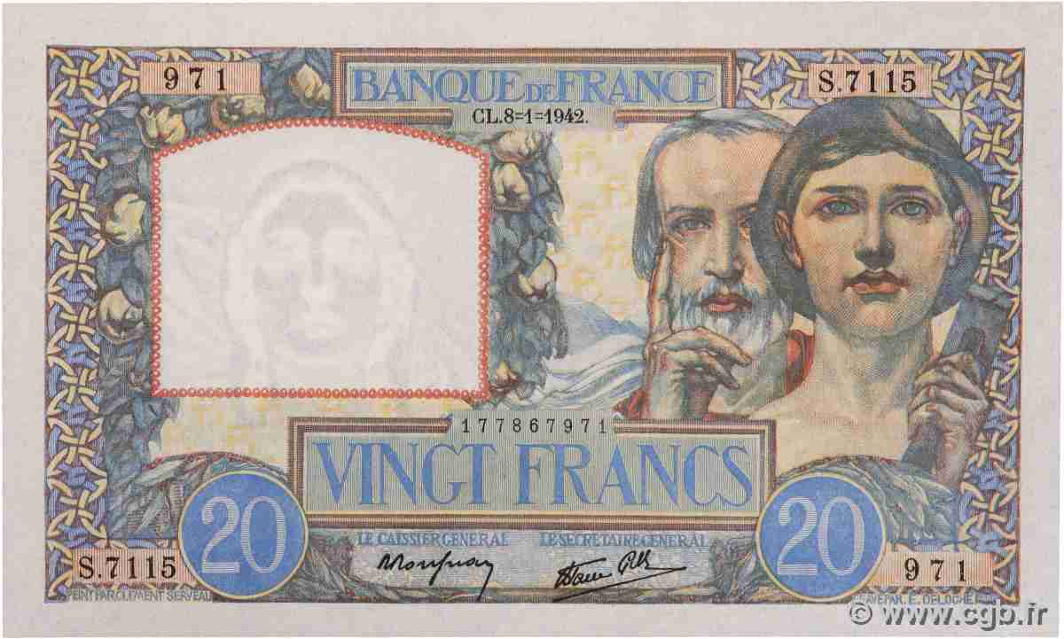 20 Francs TRAVAIL ET SCIENCE FRANCIA 1942 F.12.21 AU
