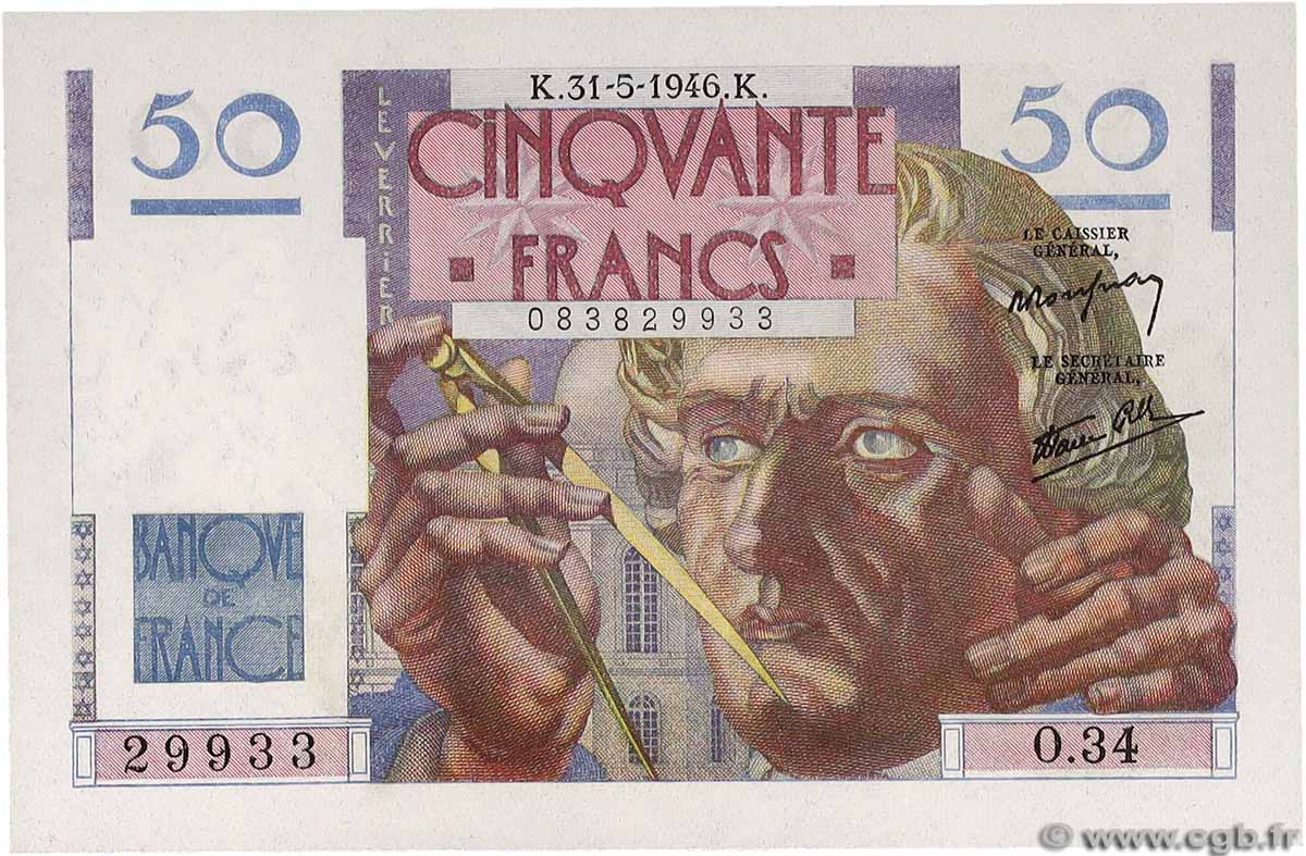 50 Francs LE VERRIER FRANCIA 1946 F.20.05 FDC