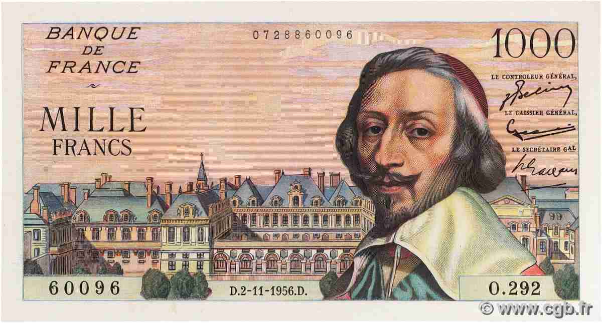 1000 Francs RICHELIEU FRANCIA 1956 F.42.23 SPL