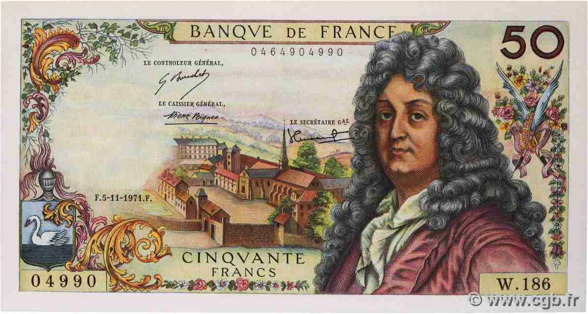 50 Francs RACINE FRANCIA 1971 F.64.19 q.FDC
