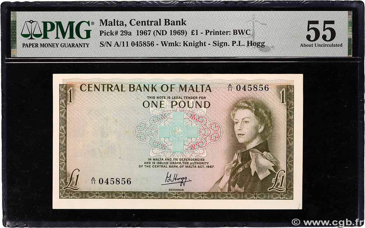1 Pound MALTA 1969 P.29a AU