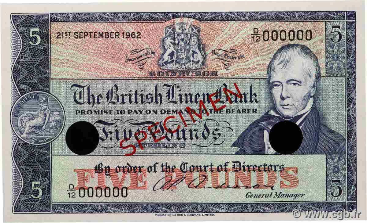 5 Pounds Spécimen SCOTLAND 1962 P.167as UNC-