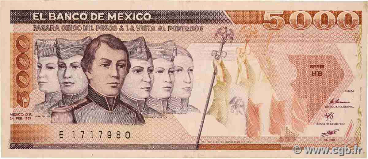 5000 Pesos MEXICO 1987 P.088b fVZ