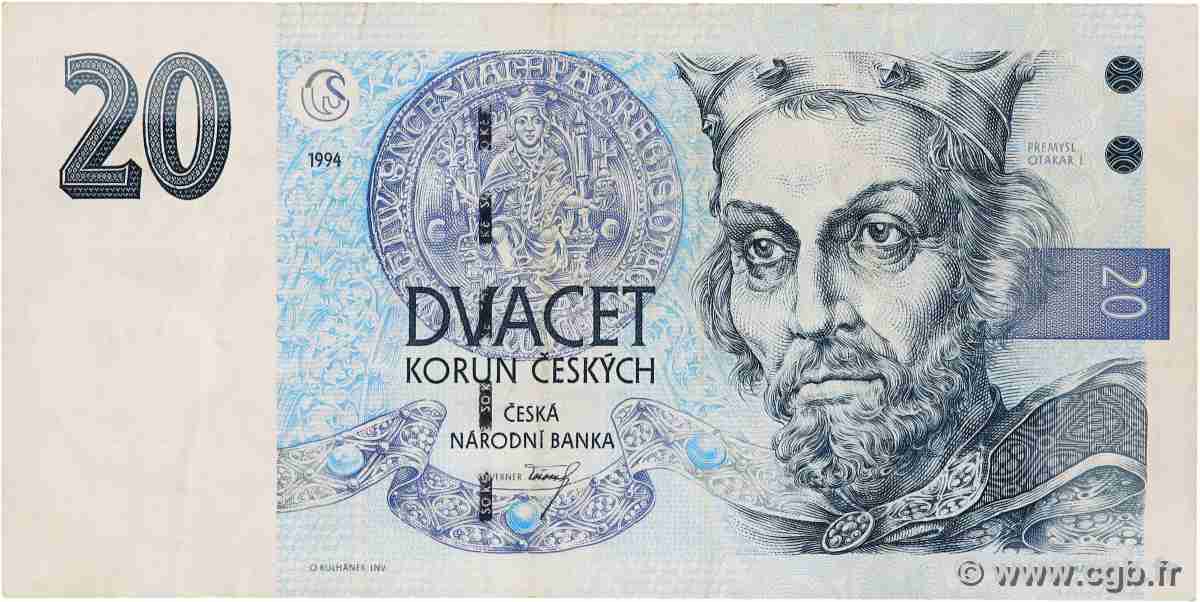 20 Korun RÉPUBLIQUE TCHÈQUE 1994 P.10a TB+