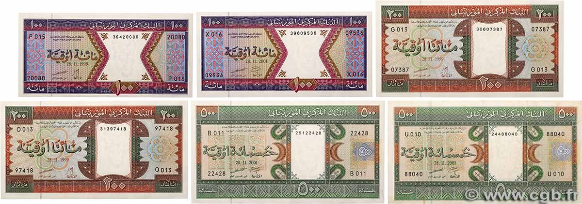 100 Ouguiya Lot MAURITANIE 1999 P.04i, P.04j, P.05h et P.08b TTB+