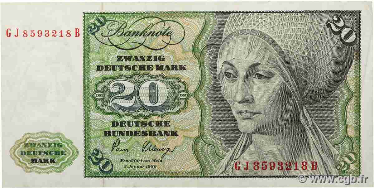20 Deutsche Mark GERMAN FEDERAL REPUBLIC 1980 P.32d VF