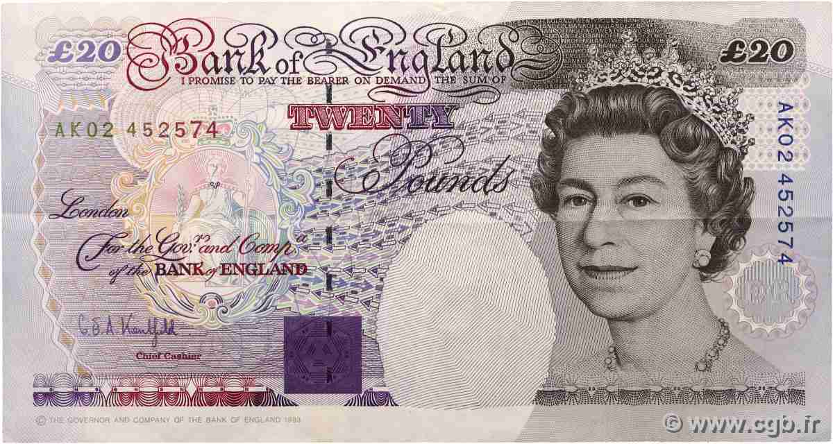 20 Pounds ANGLETERRE 1993 P.387a TTB