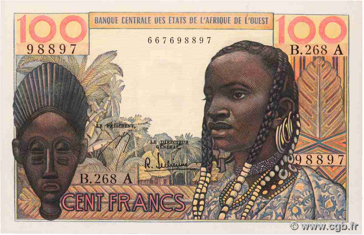 100 Francs ESTADOS DEL OESTE AFRICANO 1965 P.101Ag SC+