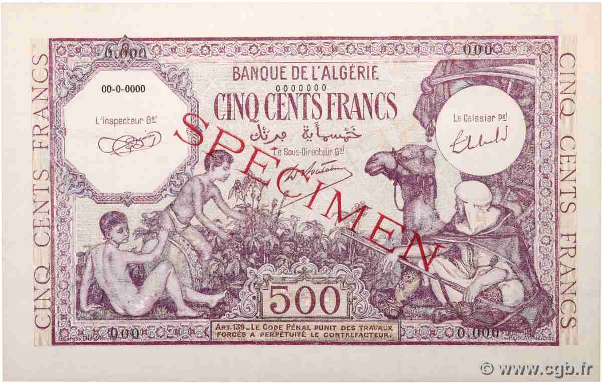 500 Francs Spécimen ALGERIA 1944 P.095s AU