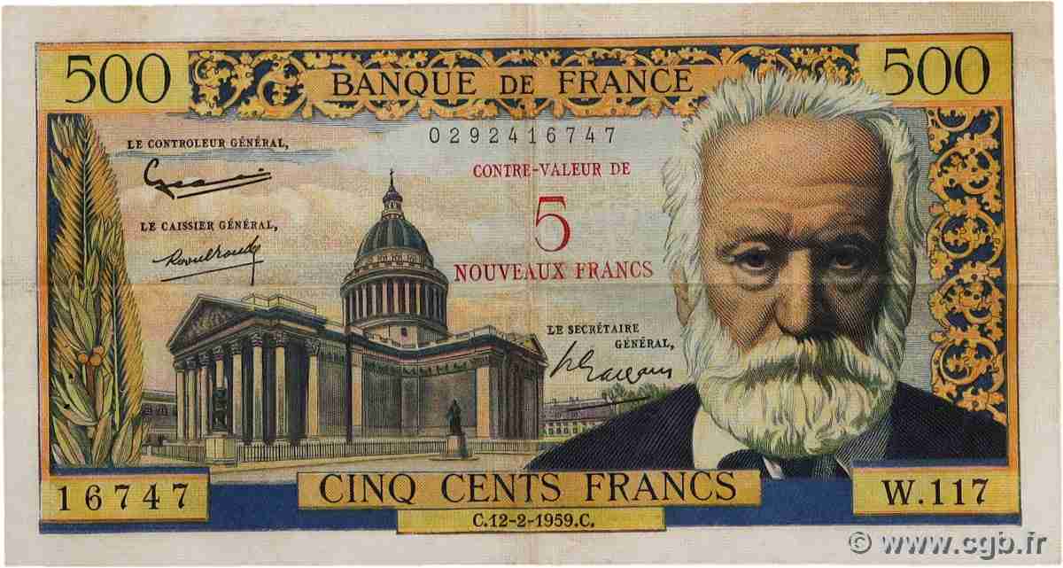 5 NF sur 500 Francs Victor HUGO FRANCIA 1959 F.52.02 q.BB