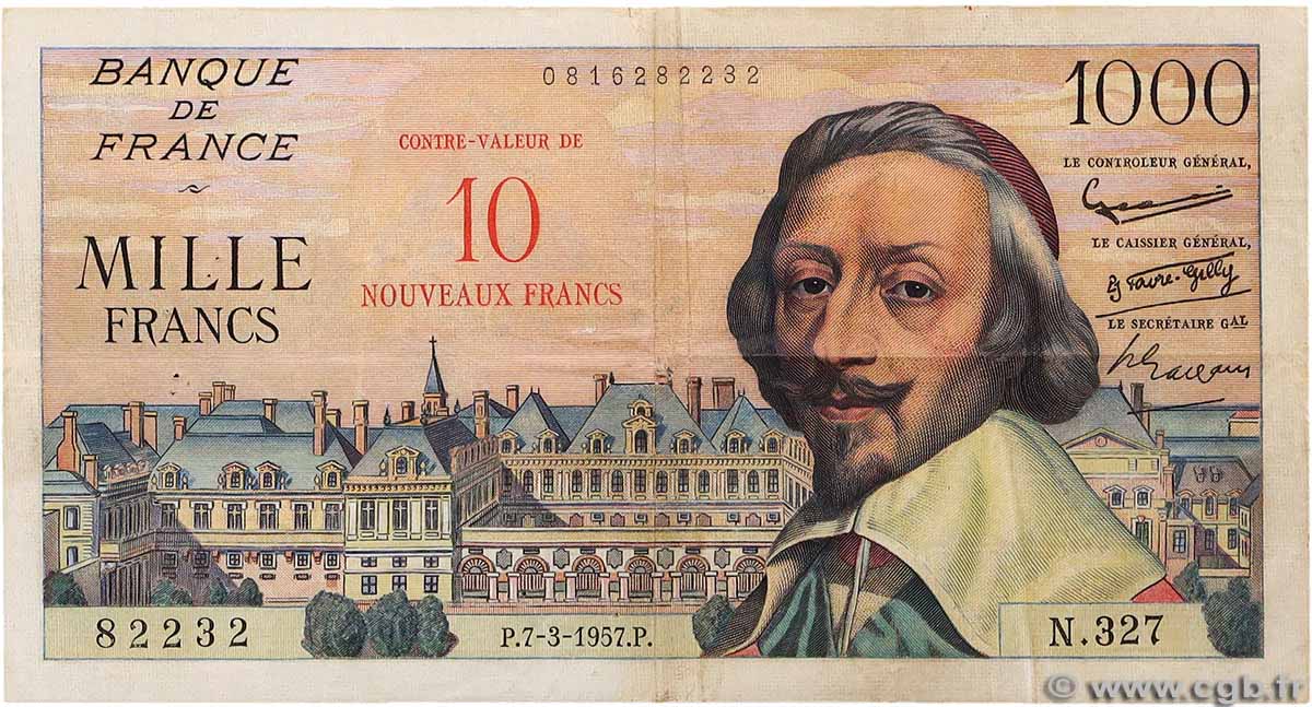 10 NF sur 1000 Francs RICHELIEU FRANCE 1957 F.53.01 F+
