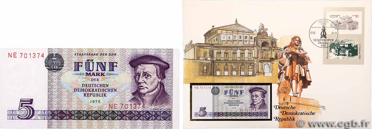 5 Mark REPúBLICA DEMOCRáTICA ALEMANA 1975 P.27a FDC
