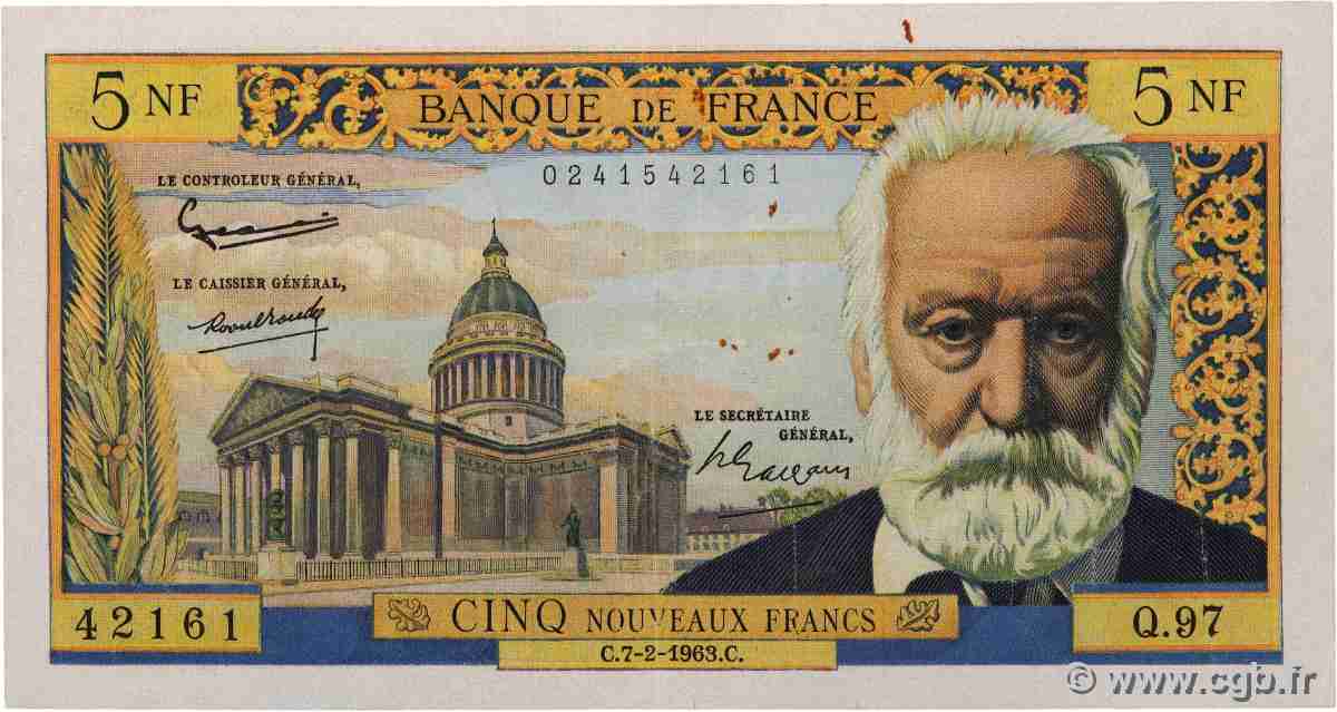 5 Nouveaux Francs VICTOR HUGO FRANCE 1963 F.56.13 TTB+