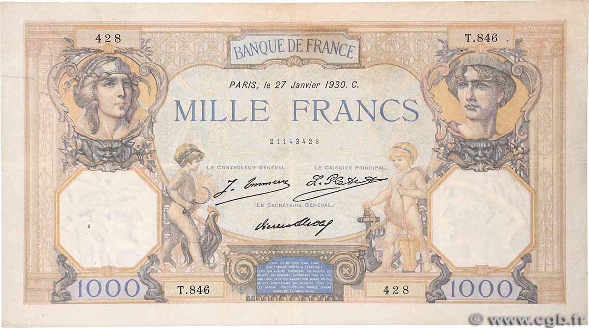 1000 Francs CÉRÈS ET MERCURE FRANCIA 1930 F.37.04 q.BB