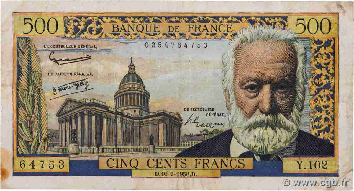500 Francs VICTOR HUGO FRANCE 1958 F.35.09 TB+