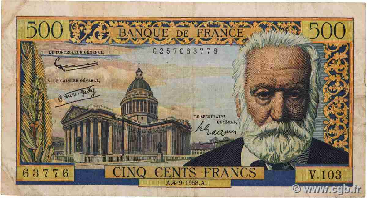 500 Francs VICTOR HUGO FRANCE 1958 F.35.10 TB+