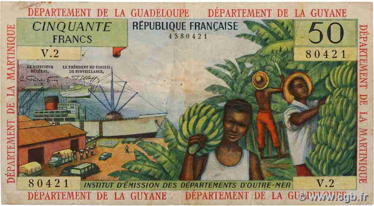 50 Francs FRENCH ANTILLES 1964 P.09b F+