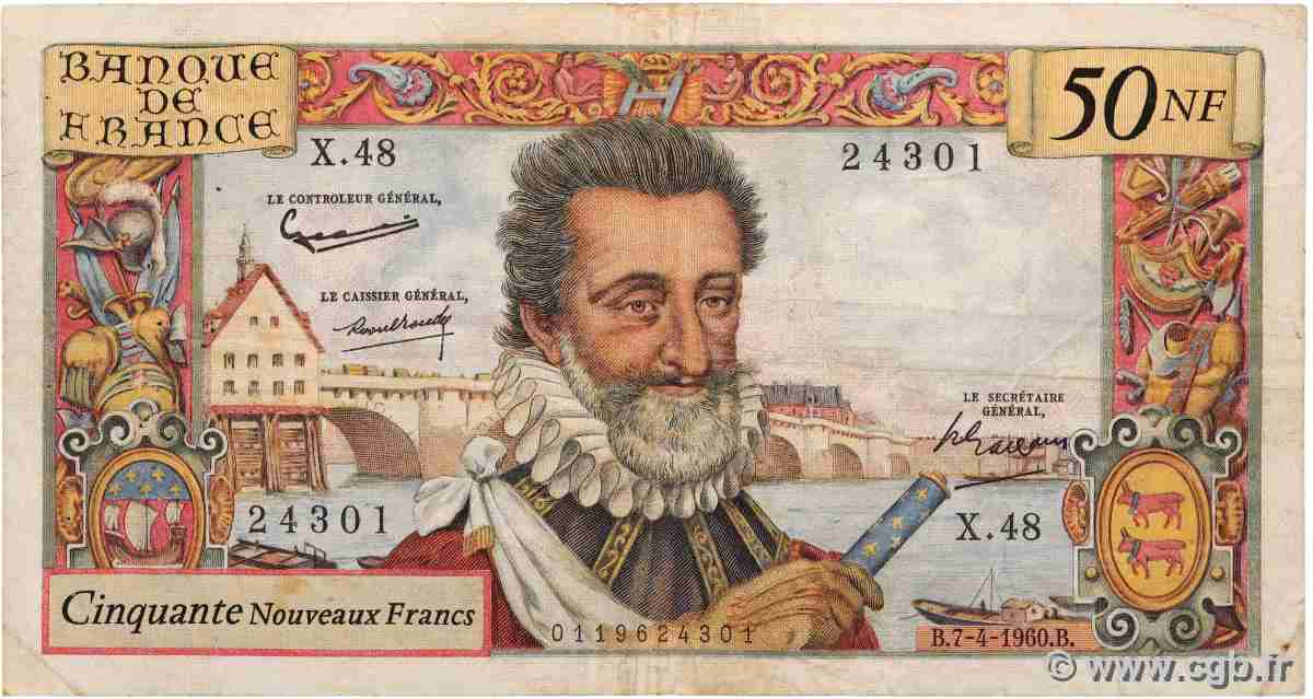50 Nouveaux Francs HENRI IV FRANCE 1960 F.58.05 F