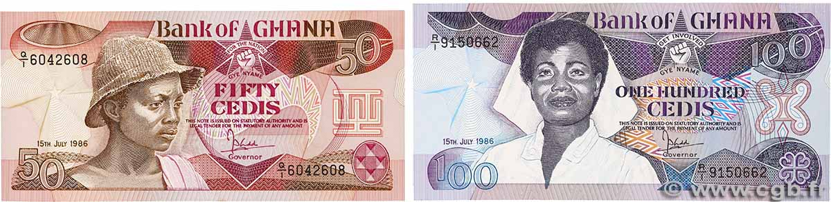 50 et 100 Cedis Lot GHANA 1986 P.25 et P.26 q.FDC