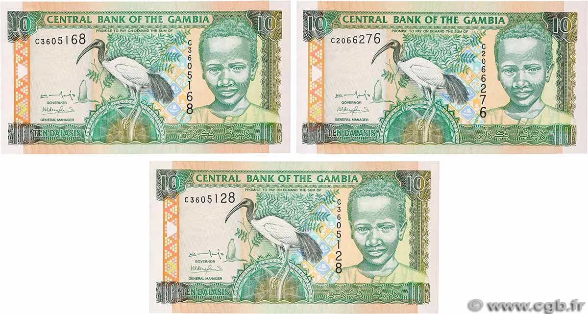 10 Dalasis Lot GAMBIA 1996 P.17a et P.21a FDC