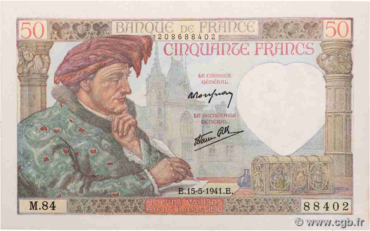 50 Francs JACQUES CŒUR FRANCE 1941 F.19.11 pr.NEUF