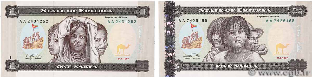 1 et 5 Nakfa Lot ERITREA 1997 P.01 et P.02 UNC-