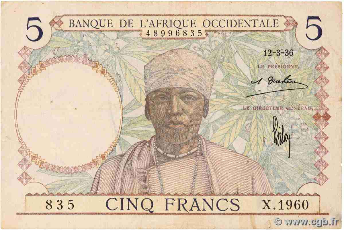 5 Francs FRENCH WEST AFRICA 1936 P.21 BB