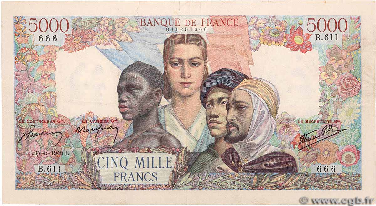 5000 Francs EMPIRE FRANÇAIS Numéro spécial FRANCE 1945 F.47.26 TB