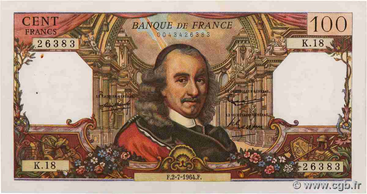 100 Francs CORNEILLE FRANCE 1964 F.65.02 TTB+