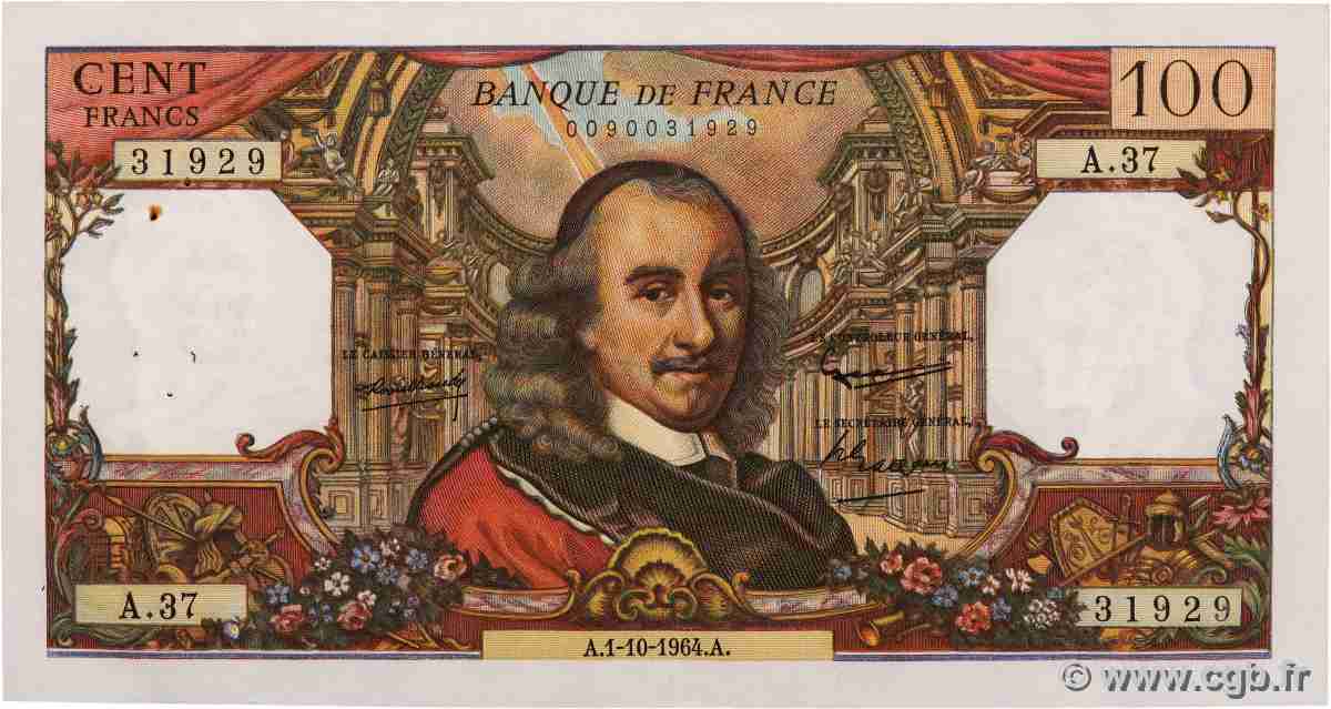 100 Francs CORNEILLE FRANCE 1964 F.65.04 TTB+