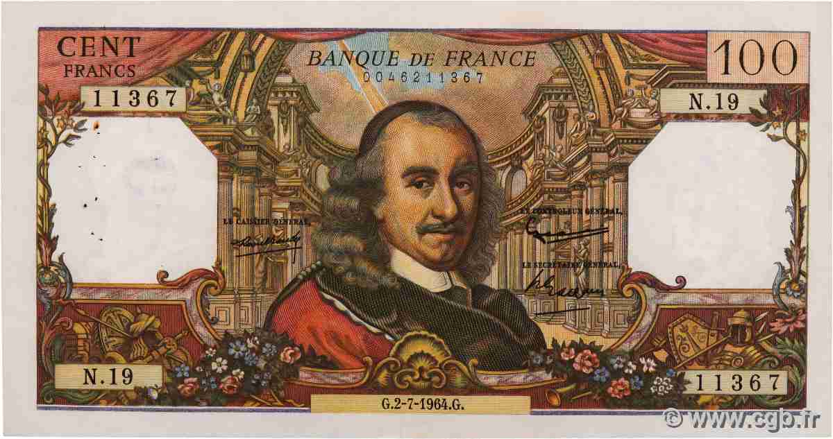 100 Francs CORNEILLE FRANCE 1964 F.65.02 TTB+