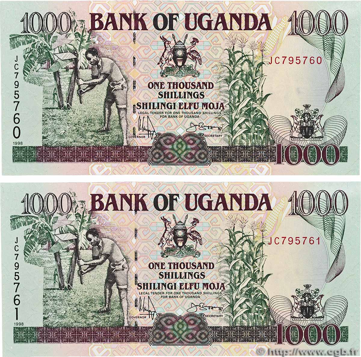 1000 Shillings Lot UGANDA 1998 P.36d q.FDC