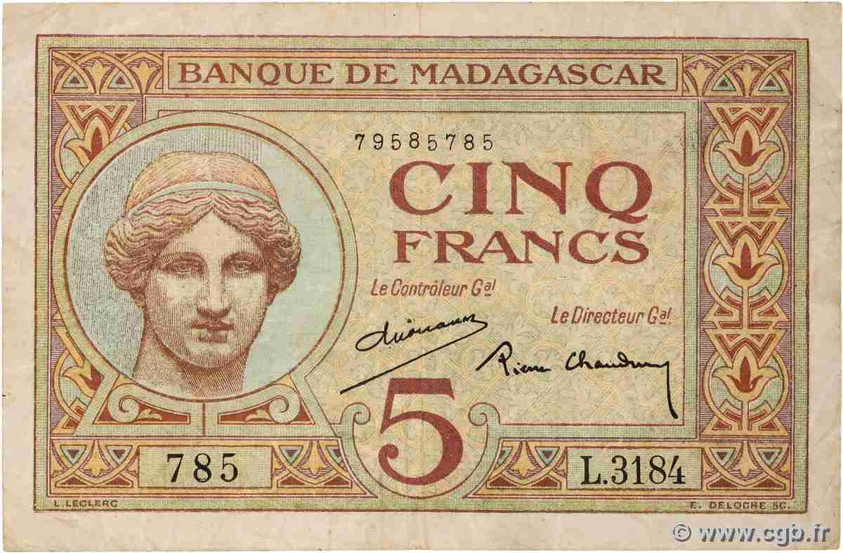 5 Francs MADAGASCAR 1937 P.035 q.BB